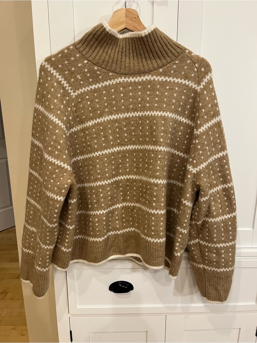 GAP Camel & Cream Striped Funnel Neck Sweater